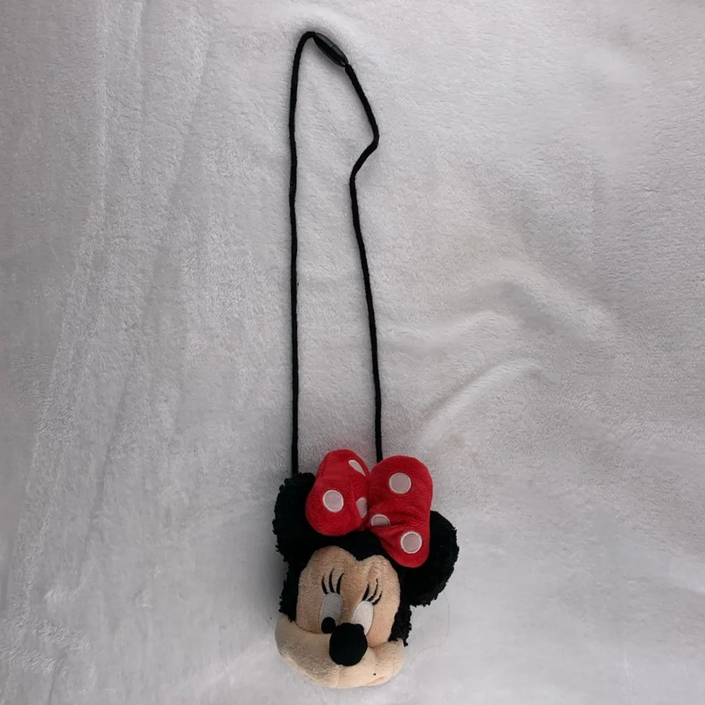 Kids Minnie‎ Mouse 6” Coin Purse Pouch Plush Face Crossbody Disney Parks